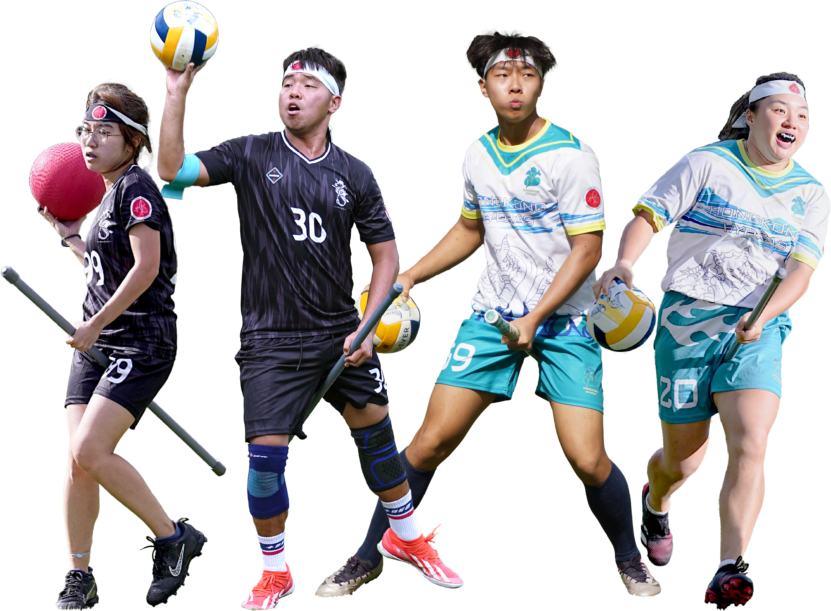 Four quadball players in game action